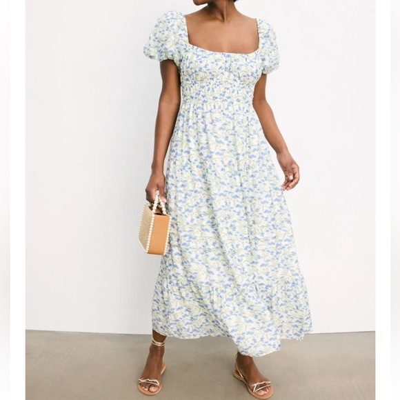 Astr Dresses & Skirts - Astr Light Blue & White Floral Square-Neck Maxi Dress
